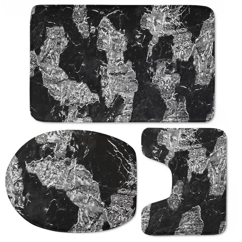 Image of Black And White Camouflage Texture Print Toilet Three Pieces Set