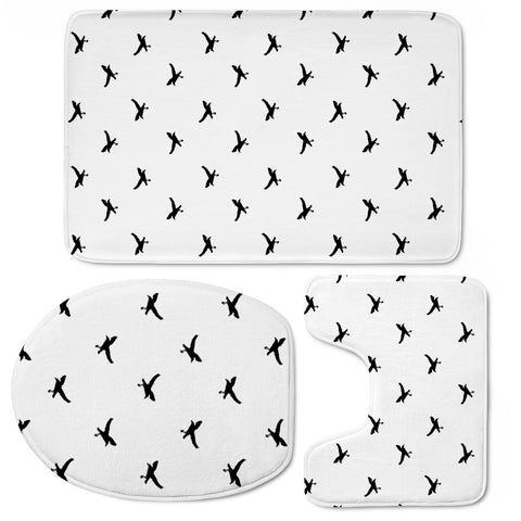 Image of Birds Flying Motif Silhouette Print Pattern Toilet Three Pieces Set