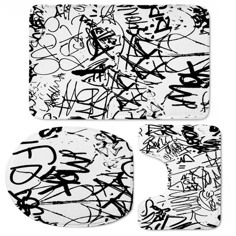 Image of Black And White Graffiti Abstract Collage Print Pattern Toilet Three Pieces Set