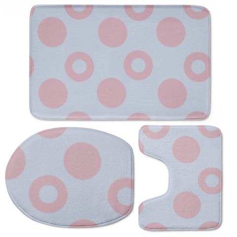 Image of Pink Round Circles On Blue Toilet Three Pieces Set