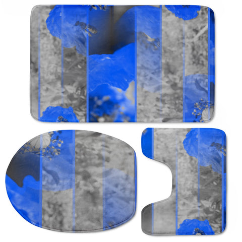 Image of Photo Collage Coquelicots Bleu Toilet Three Pieces Set