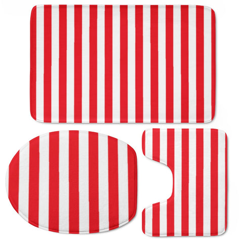 Image of Red And White Stripes Toilet Three Pieces Set