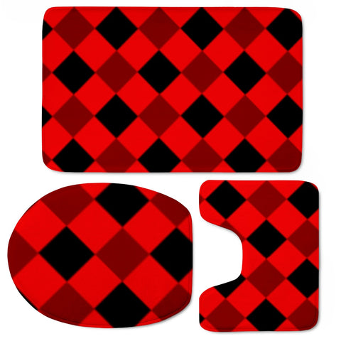 Image of Red And Black Checkered Toilet Three Pieces Set