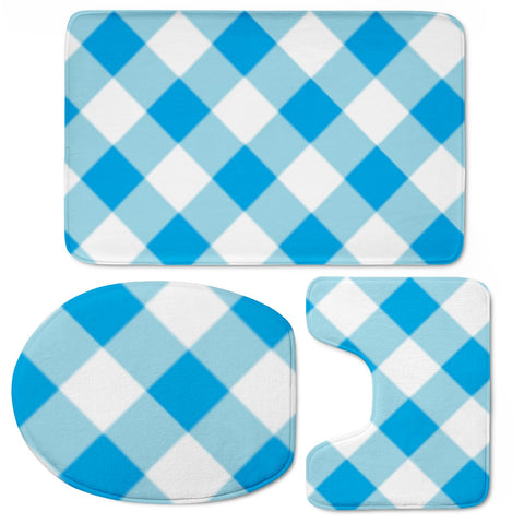 Image of Blue And White Checkered Toilet Three Pieces Set