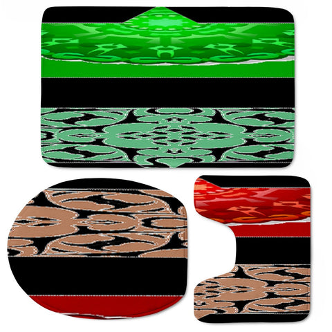 Image of Red, Green And Black Stripes Toilet Three Pieces Set