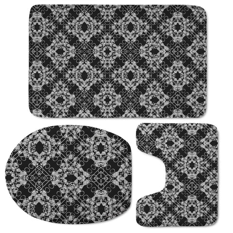 Image of Black And White Checked Ornate Pattern Toilet Three Pieces Set