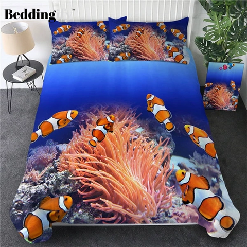 Image of Clown fish 3D Ocean Coral Duvet Bedding Set - Beddingify