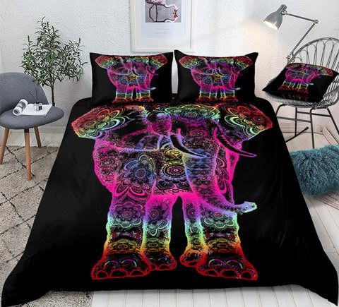 Image of Colorful Boho Elephant Mandala Bedding Set - Beddingify