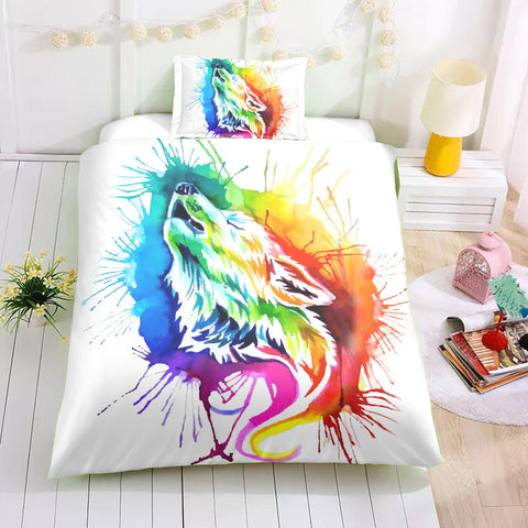 Image of Colorful Howling Wolf Bedding Set - Beddingify