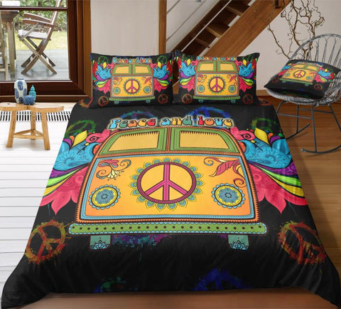 Colorful Peace and Love Bus Bedding Set - Beddingify