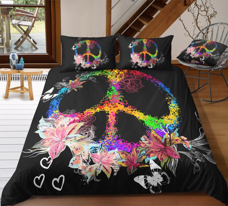 Colorful Peace and Love Symbol Bedding Set - Beddingify