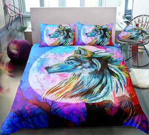 Colorful Tribal Wolf Bedding Set - Beddingify