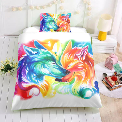 Image of Colorful Wolves Bedding Set - Beddingify