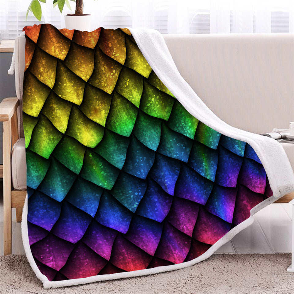 Colorful Dragon Scale Sherpa Fleece Blanket - Beddingify