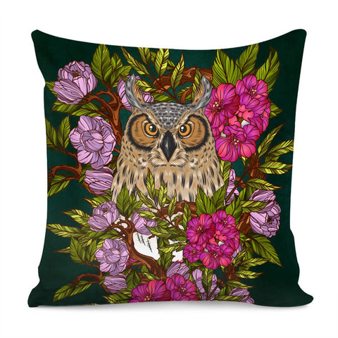 Image of Owl & Flowers Pillow Cover