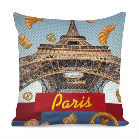 Image of Eiffel Tower & Croissant Pillow Cover