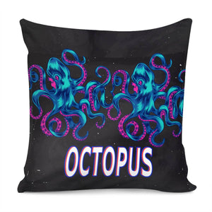 Glowing Blue Octopus Pillow Cover