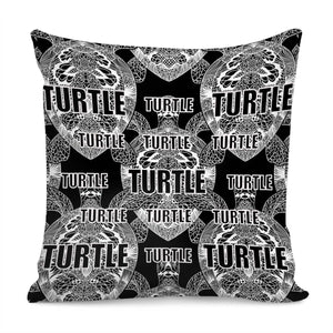 Turtleblack And White Line Drawing Turtle Design Pillow Cover