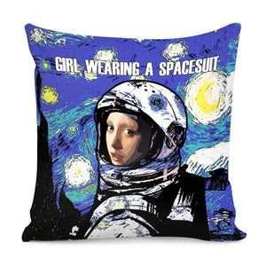 Girl Wearing A Spacesuit Pillow Cover