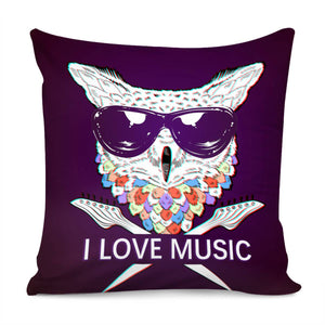 Owl And Music Pillow Cover