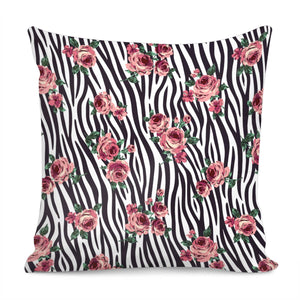 Zebra Texture& Flowers Pillow Cover