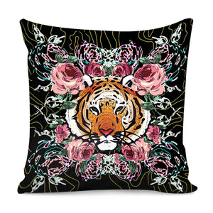 Tiger & Flowers Pillow Cover