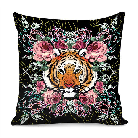 Image of Tiger & Flowers Pillow Cover