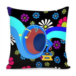 Gramophone & Flowers Pillow Cover