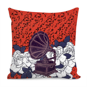 Gramophone & Flowers Pillow Cover