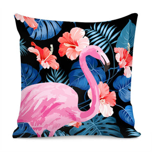 Flamingo & Flowers Pillow Cover