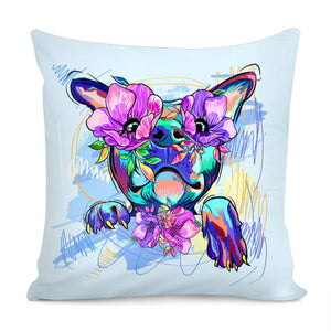 Dog And Flower Pillow Cover