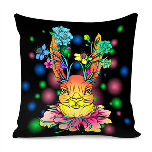 Flower And Rabbit Pillow Cover