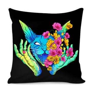 Flower And Cat Pillow Cover