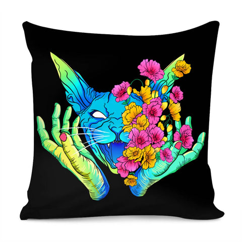 Image of Flower And Cat Pillow Cover