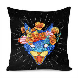 Cat And Flower Pillow Cover