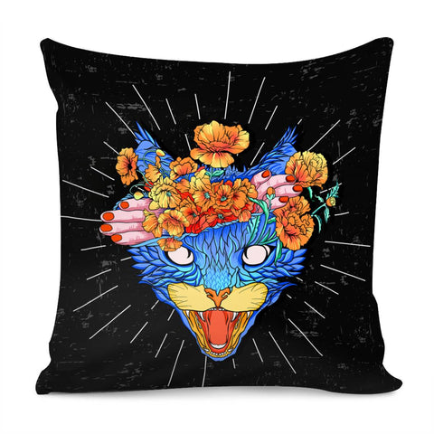 Image of Cat And Flower Pillow Cover