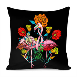 Flamingo And Flower Pillow Cover