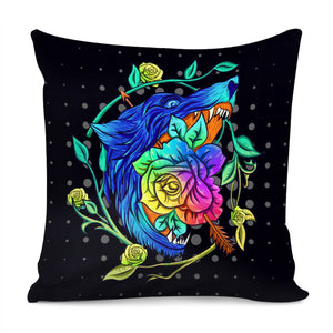 Wolf And Flower Pillow Cover