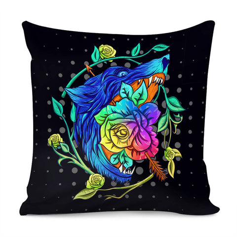 Image of Wolf And Flower Pillow Cover