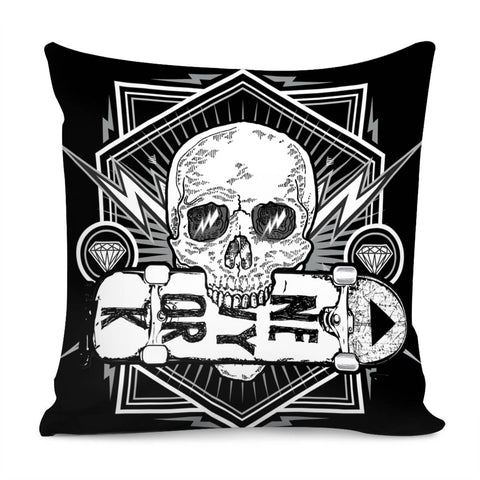 Image of Skull And Skateboard Pillow Cover