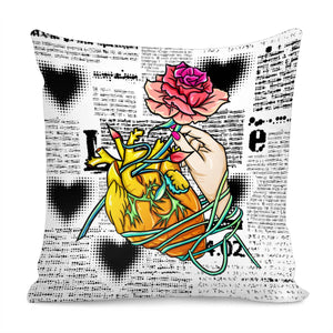 Flower And Heart Pillow Cover