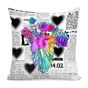 Flower And Heart Pillow Cover