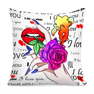 Lips And Flowers Pillow Cover