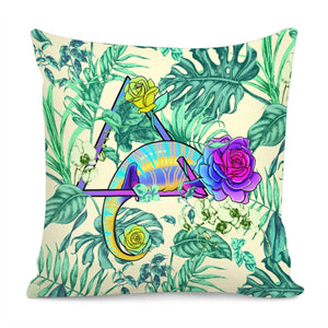 Chameleon And Flower Pillow Cover