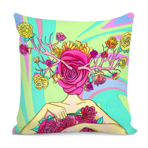 Flower And Girl Pillow Cover