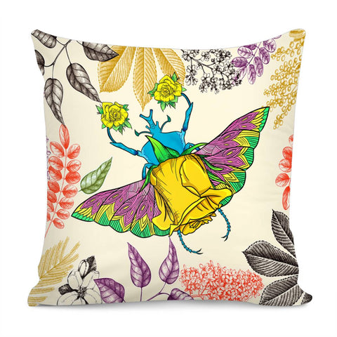 Image of Beetle And Flower Pillow Cover