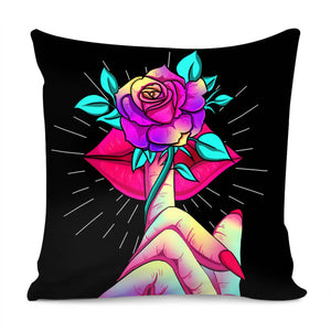 Red Lips And Rose Pillow Cover