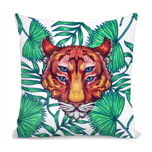 Tiger & Tropical Plants Pillow Cover