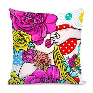 Girl And Flower Pillow Cover