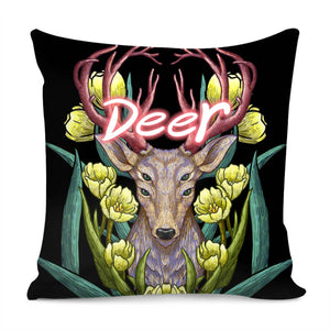 Deer & Flowers Pillow Cover